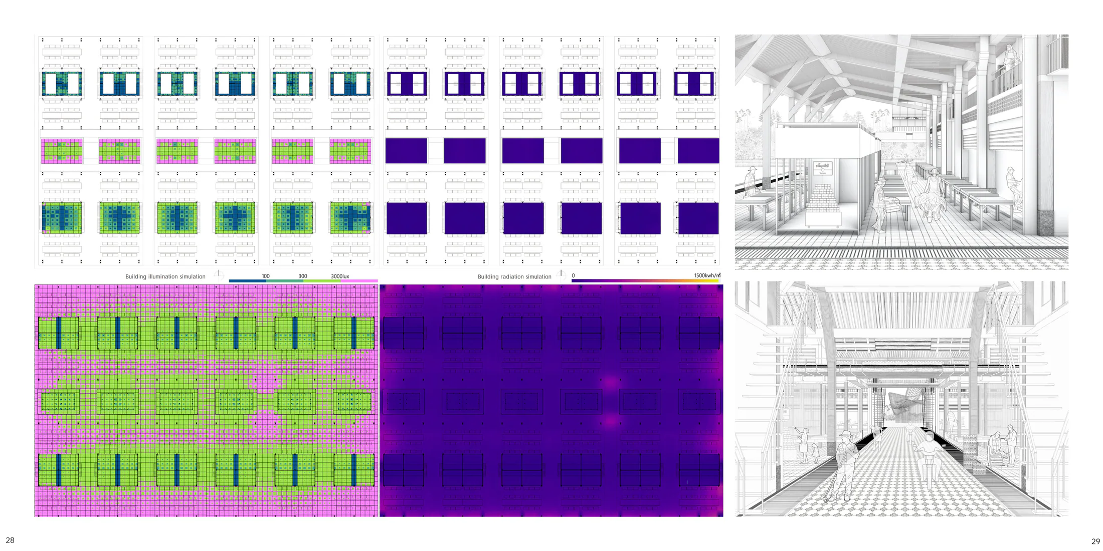 Architecture portfolio spread 15: Daylight, radiation, and interior studies