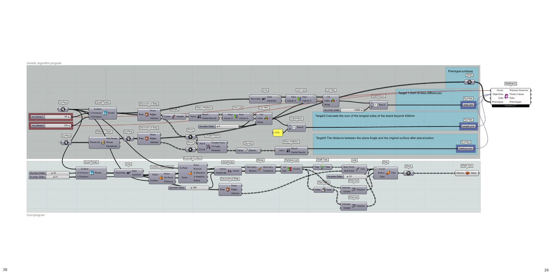 Architecture portfolio spread 20: Grasshopper genetic-search workflow