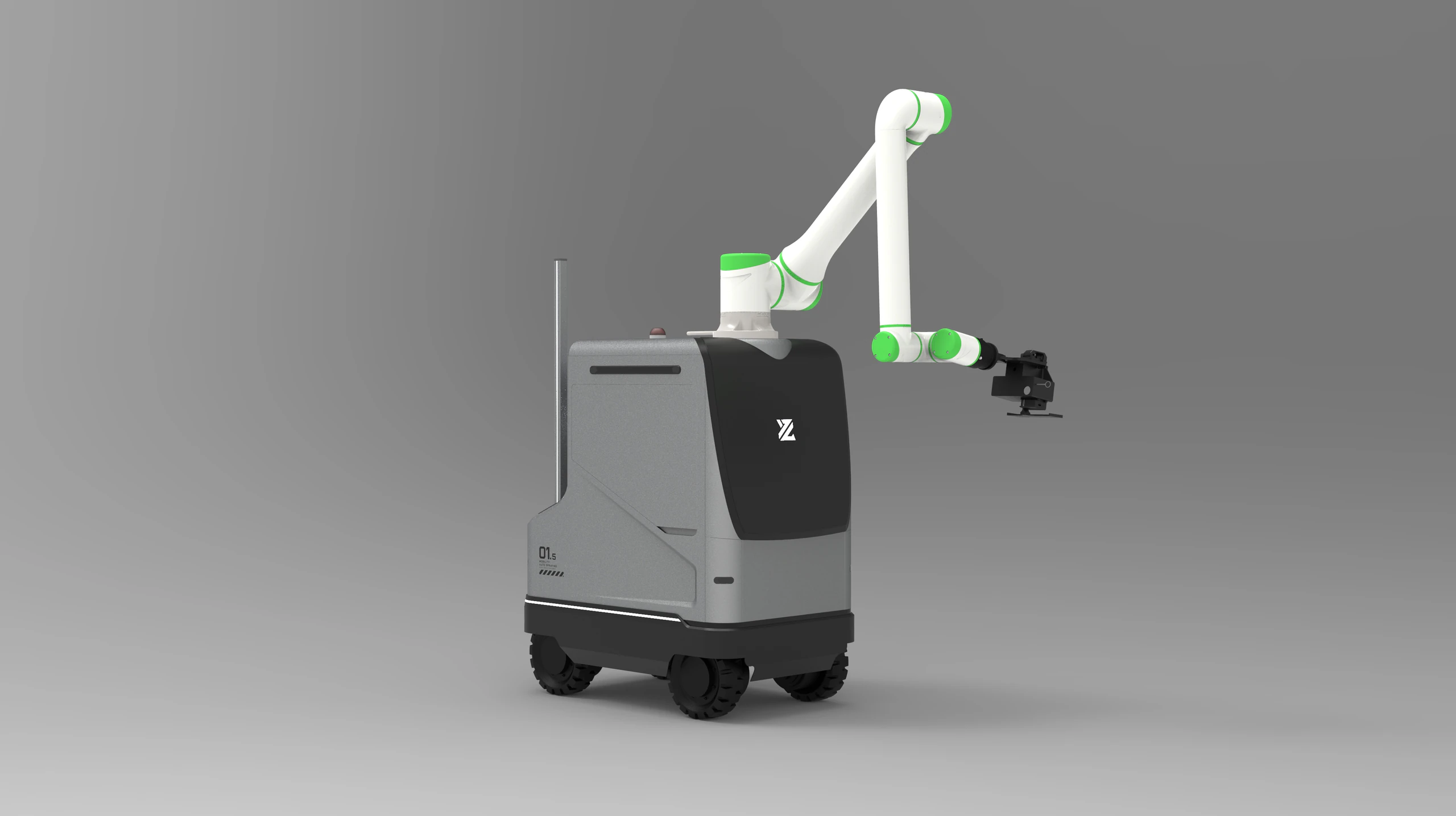 Generation 1.5 automotive painting robot exterior design, front three-quarter view