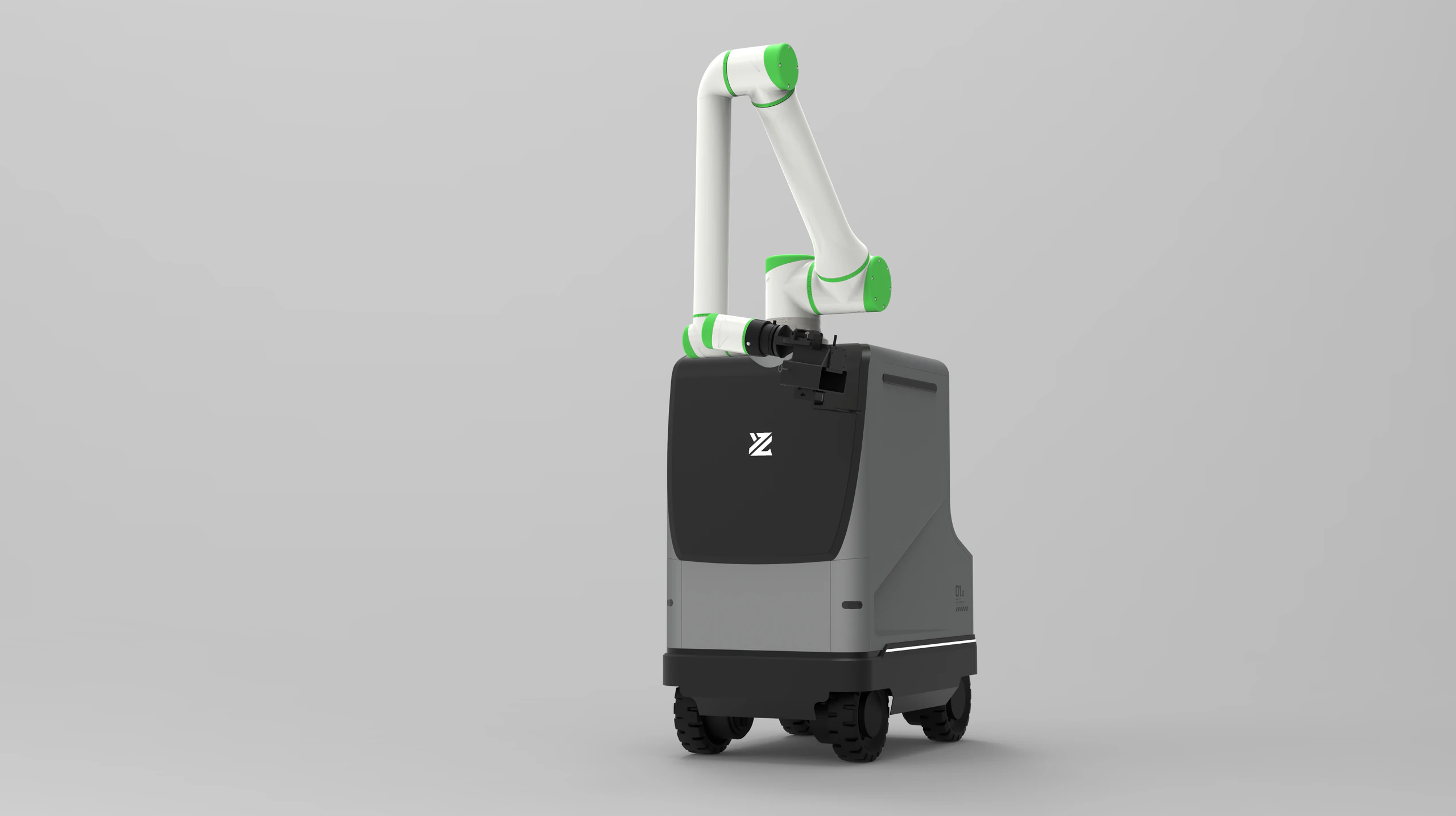 Generation 1.5 automotive painting robot exterior design, rear three-quarter view